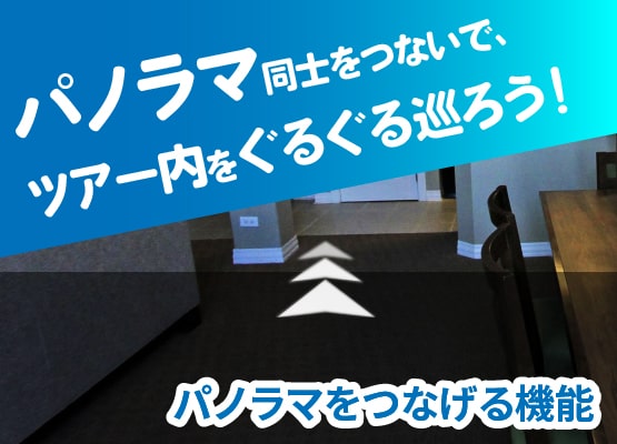 パノラマ同士をつないで、ツアー内をぐるぐる巡ろう！＜パノラマをつなげる機能＞